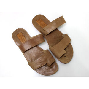 LATIGO Women's Size 11 M Solar Tan Leather Flat Sandals Slides Tire Tread